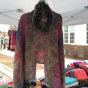 Hand made boiled wool pashmina with fur